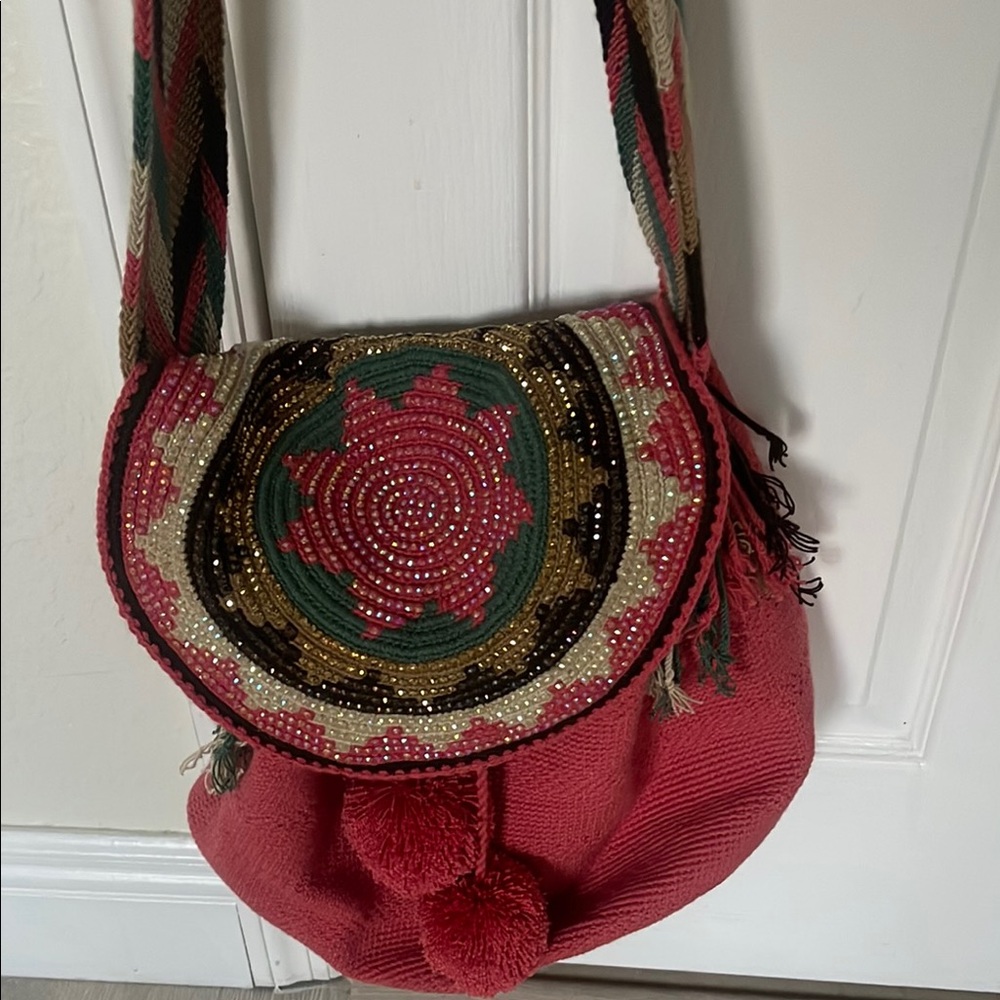Elegant Pink and Green Shoulder Bag